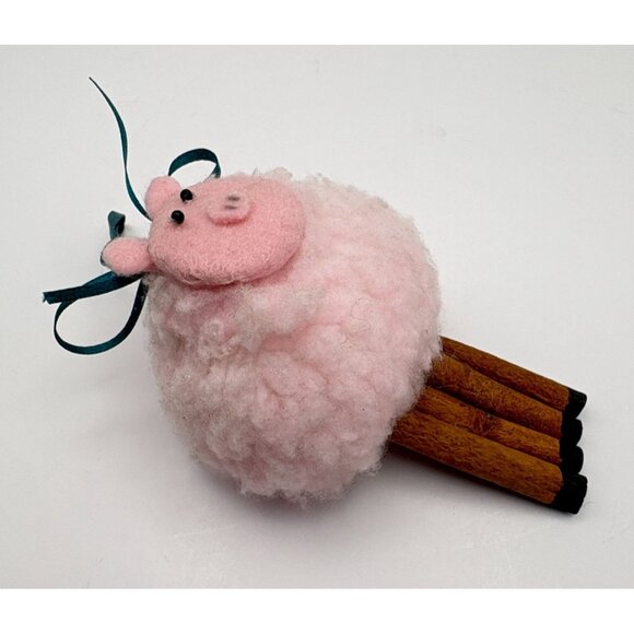 Vintage Pink Pig Christmas Tree Ornament Handmade Farmhouse Rustic Barn Decor - Picture 5 of 7